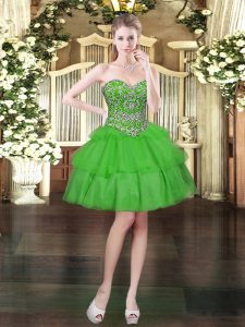 Vintage Organza Sleeveless Mini Length Prom Dresses and Beading and Ruffled Layers