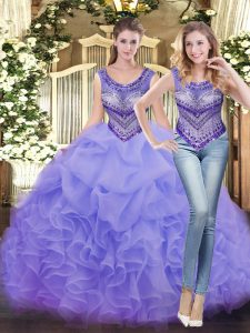  Floor Length Ball Gowns Sleeveless Lavender Quinceanera Gowns Lace Up