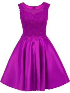 Shining Eggplant Purple Zipper Court Dresses for Sweet 16 Lace Sleeveless Mini Length