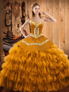 Fantastic Ball Gowns Sweet 16 Quinceanera Dress Gold Sweetheart Satin and Organza Sleeveless Floor Length Lace Up