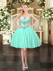  Apple Green Sleeveless Mini Length Beading Lace Up Prom Evening Gown