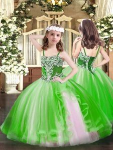 Excellent Green Sleeveless Floor Length Appliques Lace Up Child Pageant Dress