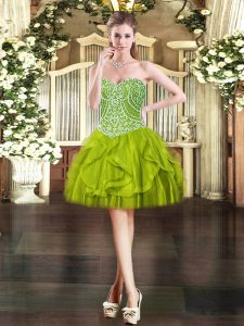 Attractive Mini Length Olive Green Homecoming Dress Sweetheart Sleeveless Lace Up