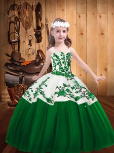  Floor Length Lace Up Party Dress Dark Green for Sweet 16 and Quinceanera with Embroidery