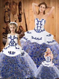 Nice Sleeveless Sweep Train Lace Up Embroidery Quinceanera Gown