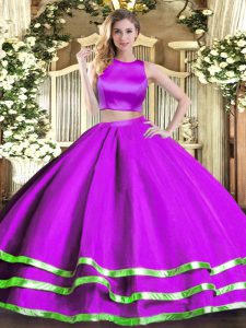  Floor Length Purple Sweet 16 Dresses High-neck Sleeveless Criss Cross