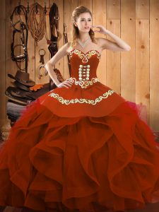  Ball Gowns Quinceanera Gown Rust Red Sweetheart Organza Sleeveless Floor Length Lace Up