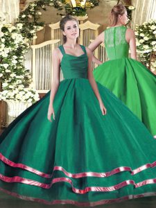  Floor Length Zipper Sweet 16 Quinceanera Dress Turquoise for Sweet 16 and Quinceanera with Ruffled Layers