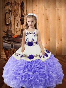  Lavender Straps Lace Up Embroidery and Ruffles Kids Pageant Dress Sleeveless