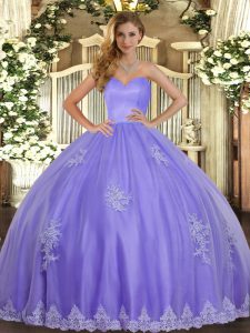 Fancy Lavender Lace Up Sweetheart Beading and Appliques Quince Ball Gowns Tulle Sleeveless