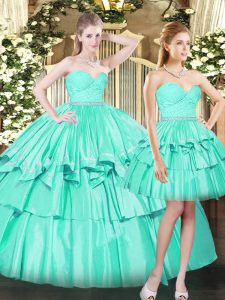  Aqua Blue Ball Gowns Sweetheart Sleeveless Organza Floor Length Lace Up Ruching Vestidos de Quinceanera