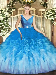 Sexy Multi-color V-neck Neckline Beading and Ruffles Quinceanera Dress Sleeveless Backless