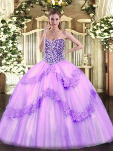  Ball Gowns Sweet 16 Quinceanera Dress Lavender Sweetheart Tulle Sleeveless Floor Length Lace Up