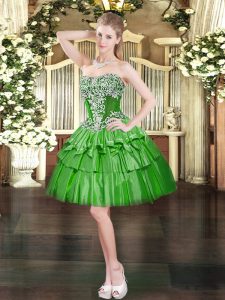 Extravagant Mini Length Green Dress for Prom Sweetheart Sleeveless Lace Up