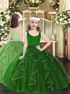 New Style Organza Sleeveless Floor Length Little Girl Pageant Dress and Beading and Ruffles