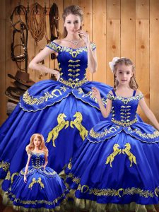  Sleeveless Floor Length Beading and Embroidery Lace Up Sweet 16 Quinceanera Dress with Royal Blue