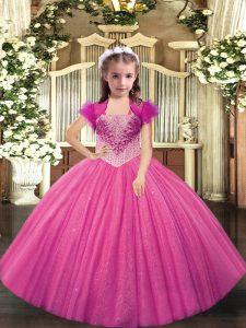 Cheap Hot Pink Tulle Lace Up Juniors Party Dress Sleeveless Beading