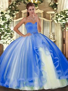 Tulle Sweetheart Sleeveless Lace Up Beading Sweet 16 Dresses in Baby Blue