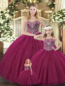 Cheap Tulle Sleeveless Floor Length Sweet 16 Quinceanera Dress and Beading