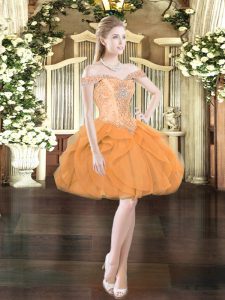 Enchanting Mini Length Lace Up Prom Gown Orange Red for Prom and Party with Beading and Ruffles