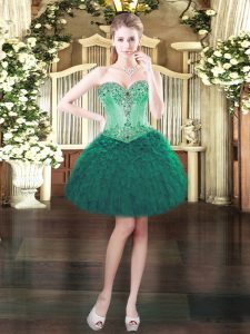  Dark Green Sleeveless Mini Length Beading and Ruffles Lace Up Homecoming Dress