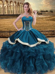  Ball Gowns Sweet 16 Quinceanera Dress Teal Sweetheart Organza Sleeveless Floor Length Lace Up