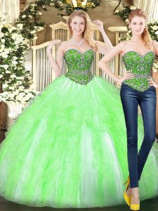  Yellow Green Sleeveless Floor Length Beading and Ruffles Lace Up Sweet 16 Dress