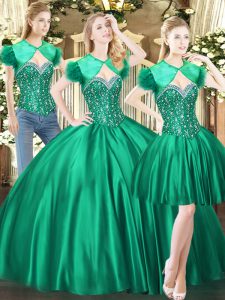 Designer Green Ball Gowns Tulle Sweetheart Sleeveless Beading Floor Length Lace Up Quinceanera Gowns