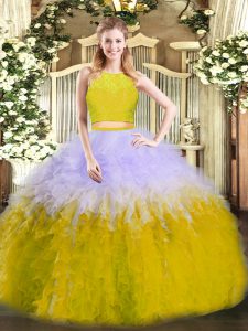  Tulle Scoop Sleeveless Zipper Ruffles Ball Gown Prom Dress in Multi-color