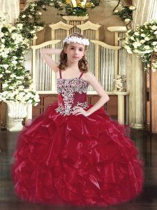  Wine Red Sleeveless Organza Lace Up Little Girls Pageant Dress Wholesale for Party and Quinceanera