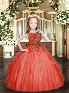  Floor Length Red Little Girl Pageant Dress Scoop Sleeveless Zipper