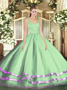 Perfect Apple Green Ball Gowns Tulle Straps Sleeveless Ruffled Layers Floor Length Zipper Quinceanera Gowns
