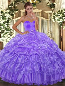  Lavender Quince Ball Gowns Military Ball and Sweet 16 and Quinceanera with Beading and Ruffled Layers Sweetheart Sleeveless Lace Up