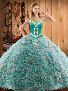 Trendy With Train Multi-color Sweet 16 Dress Sweetheart Sleeveless Sweep Train Lace Up