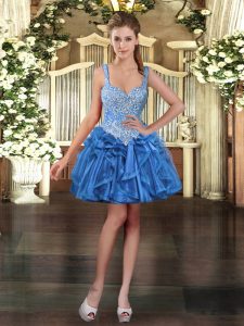 Noble Mini Length Ball Gowns Sleeveless Blue Homecoming Dress Lace Up