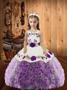  Ball Gowns Kids Pageant Dress Multi-color Straps Fabric With Rolling Flowers Sleeveless Floor Length Lace Up