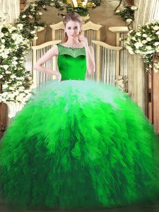 Admirable Multi-color Ball Gowns Beading and Ruffles Ball Gown Prom Dress Zipper Tulle Sleeveless Floor Length
