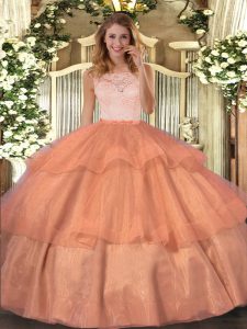 Smart Orange Sleeveless Lace and Ruffled Layers Floor Length Sweet 16 Dresses