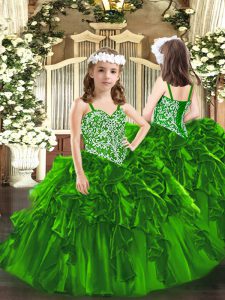 Fantastic Green Lace Up Straps Beading and Ruffles Juniors Party Dress Organza Sleeveless