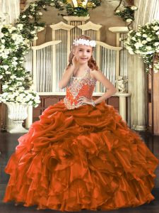  V-neck Sleeveless Organza Girls Pageant Dresses Beading and Ruffles and Pick Ups Lace Up