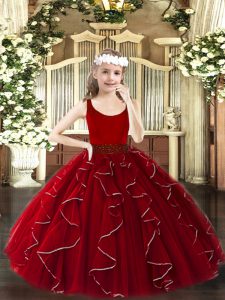 Best Ball Gowns Teens Party Dress Wine Red Scoop Organza Sleeveless Floor Length Zipper