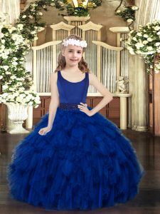 Simple Floor Length Ball Gowns Sleeveless Royal Blue Little Girl Pageant Dress Zipper