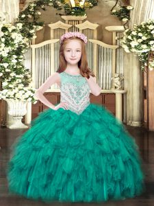 Inexpensive Sleeveless Beading and Ruffles Zipper Pageant Gowns For Girls