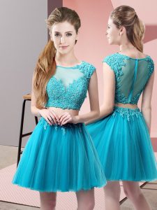 Luxury Mini Length Two Pieces Sleeveless Baby Blue Dress for Prom Zipper