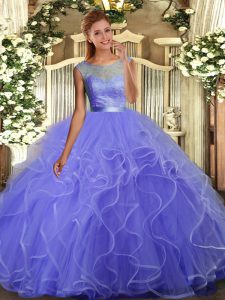 Popular Sleeveless Floor Length Ruffles Backless 15 Quinceanera Dress with Lavender