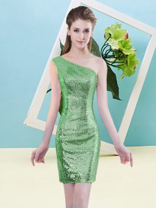 Sexy Green Column/Sheath One Shoulder Sleeveless Sequined Mini Length Zipper Sequins Prom Dresses