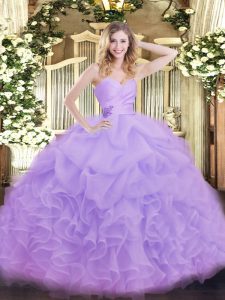  Lavender Sweet 16 Dresses Military Ball and Sweet 16 and Quinceanera with Beading and Ruffles Sweetheart Sleeveless Lace Up