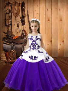 Most Popular Embroidery Kids Formal Wear Purple Lace Up Sleeveless Floor Length