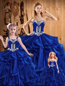 Sumptuous Royal Blue Lace Up Sweetheart Embroidery and Ruffles Quinceanera Dresses Organza Sleeveless