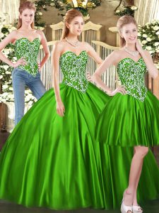  Floor Length Ball Gowns Sleeveless Green Ball Gown Prom Dress Lace Up